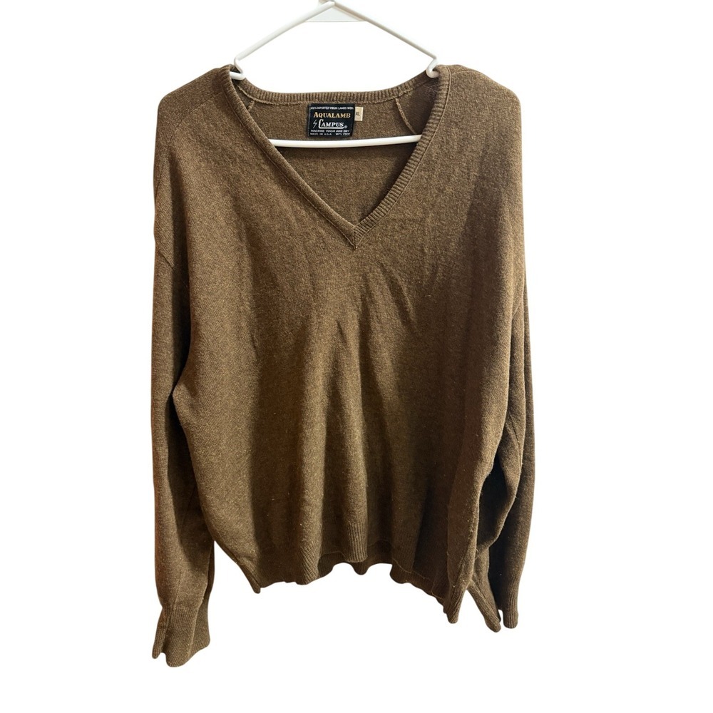 Aqualamb‎ By Campus Men's Vintage Wool Brown Vneck Sweater Size XL